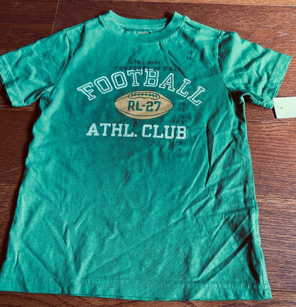 NWT Polo Ralph Lauren Green Football Crew Neck Classic Tee T-Shirt Kids Size 5